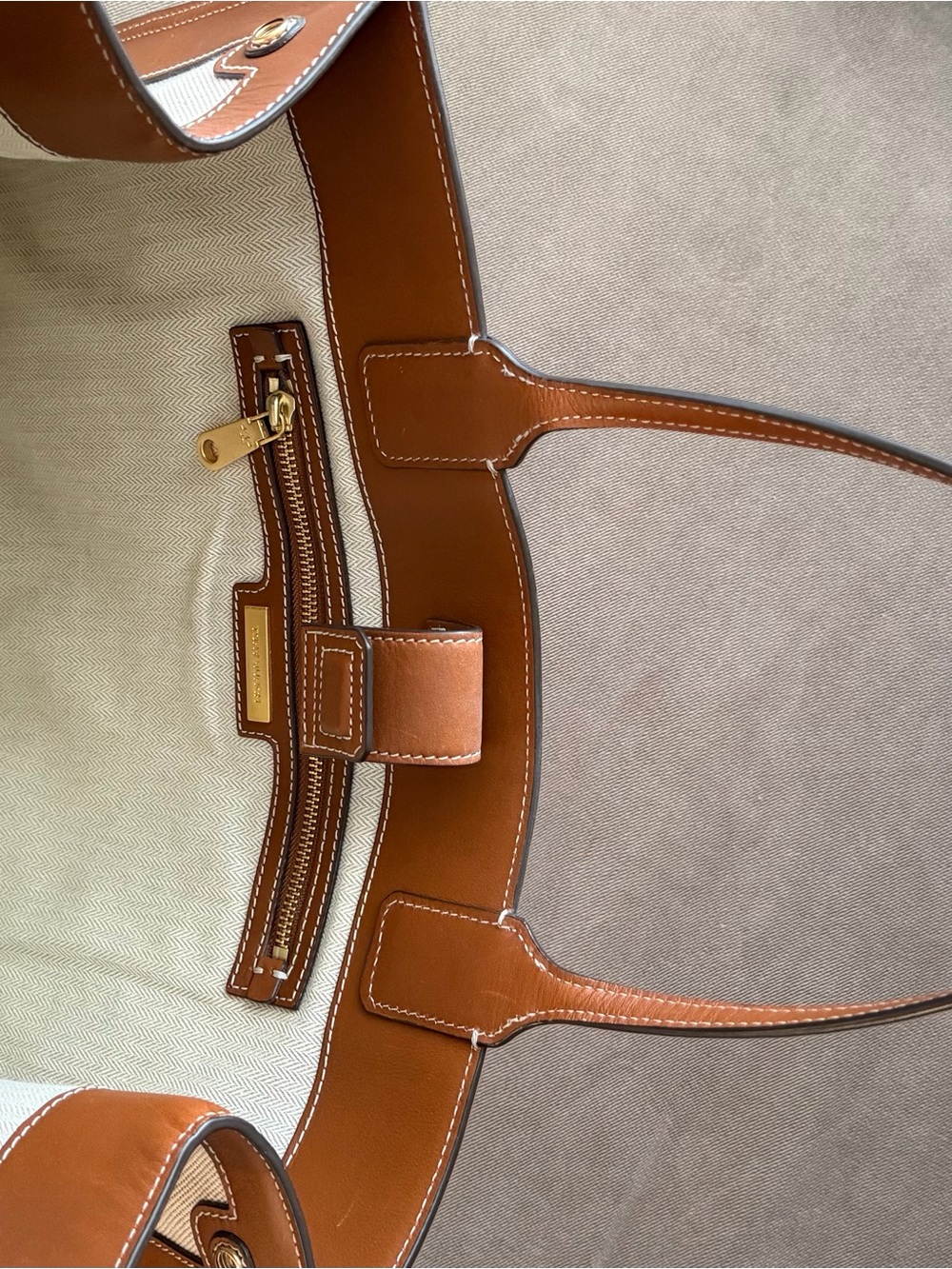 Authentic Tory Burch Ella Large Canvas Quadrant Tote Bag - Picture 10 of 13